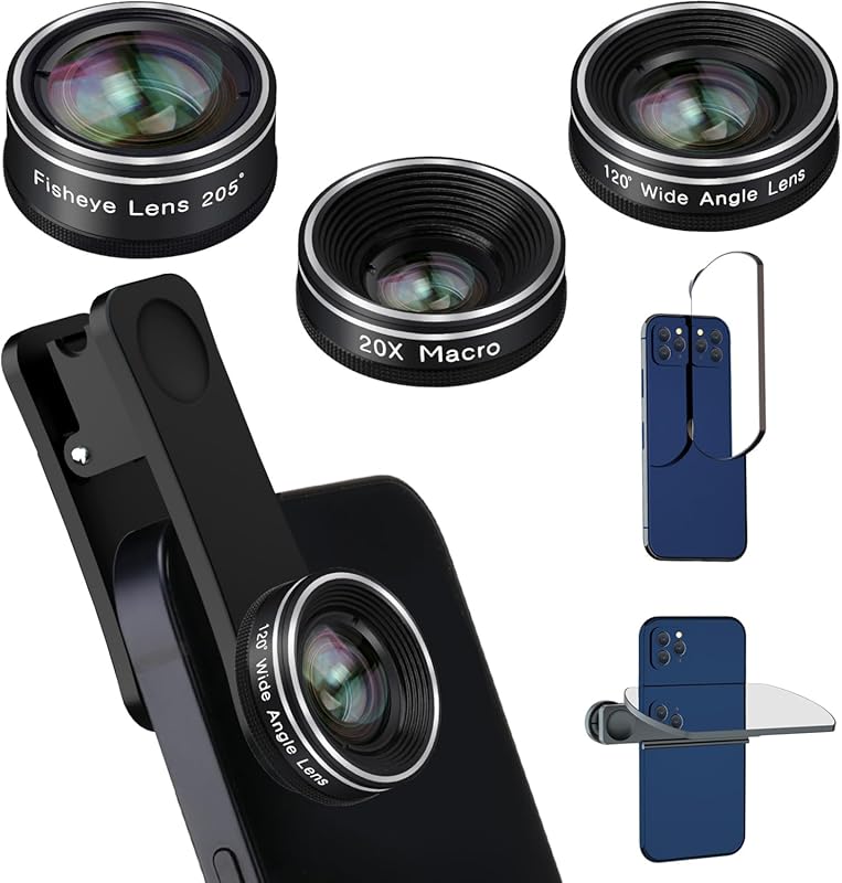 198° Fisheye + 120° Wide-Angle + 20x Macro Lens Kit for iPhone & Andro