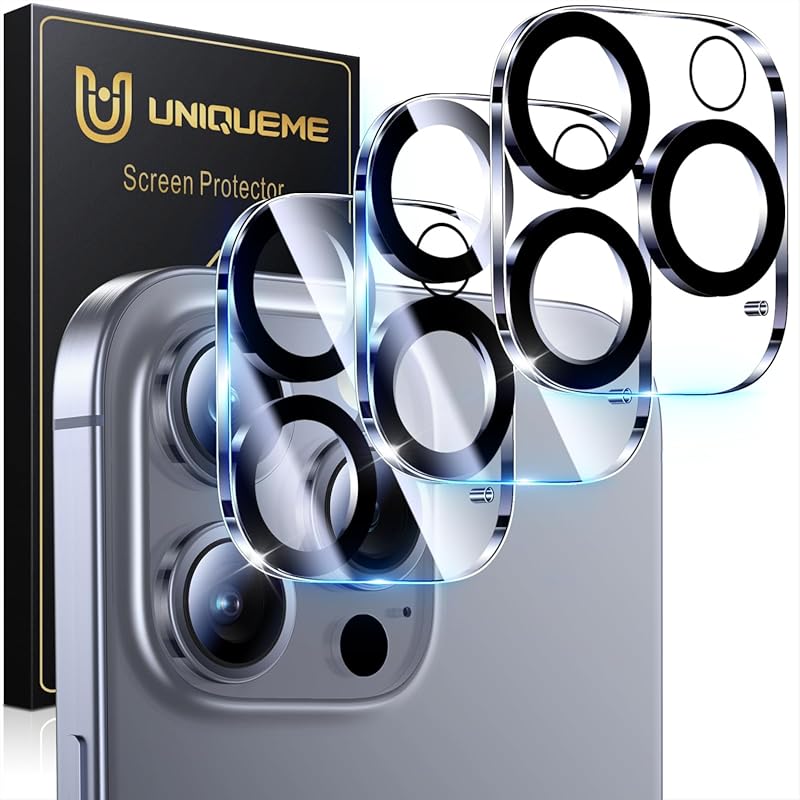 UniqueMe 3-Pack Drop Protection Tempered Glass Camera Lens Protector f