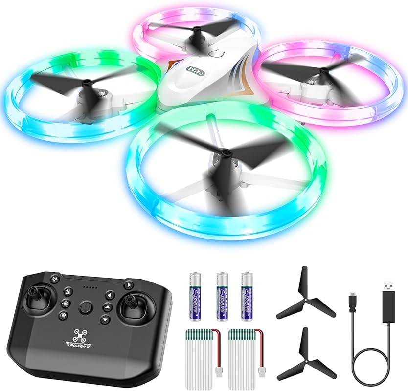 Mini RC Drone with Cool LED Lights, 3D Flips, 2 Batteries, Indoor Outd