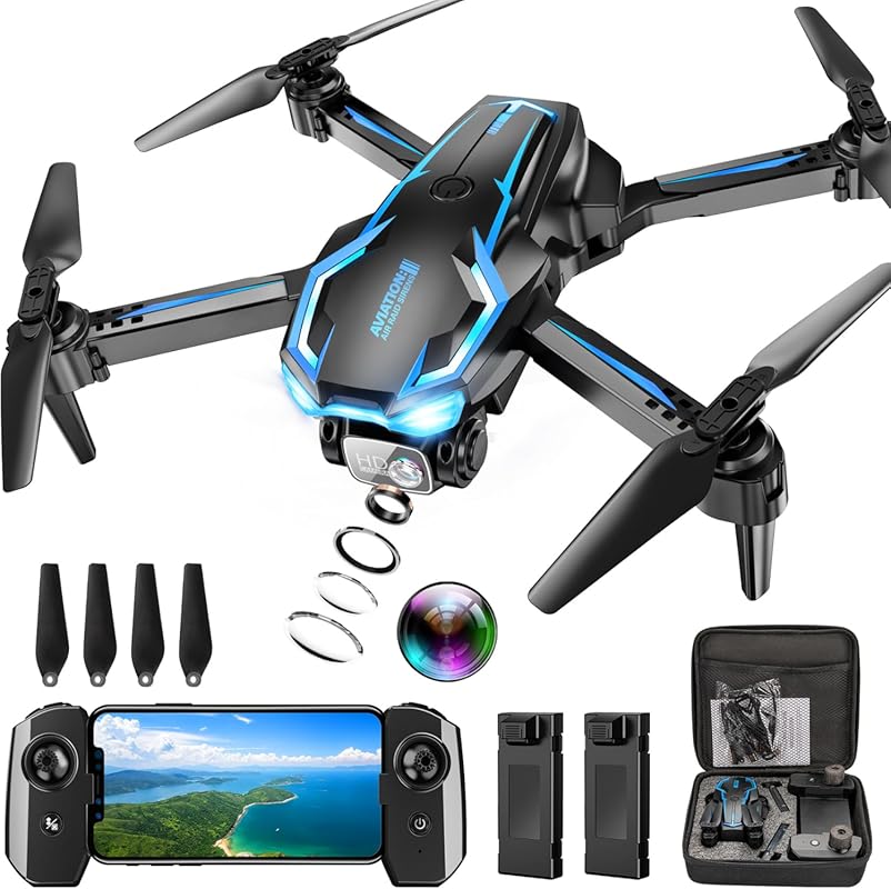 2K HD FPV Drone with Camera: One-Key Takeoff, Foldable Design & 2 Batt